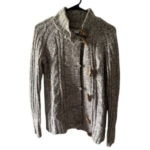 Bullhead Womens Cable Knit Toggle Cardigan Sweater Marled Brown Wool Blend Small